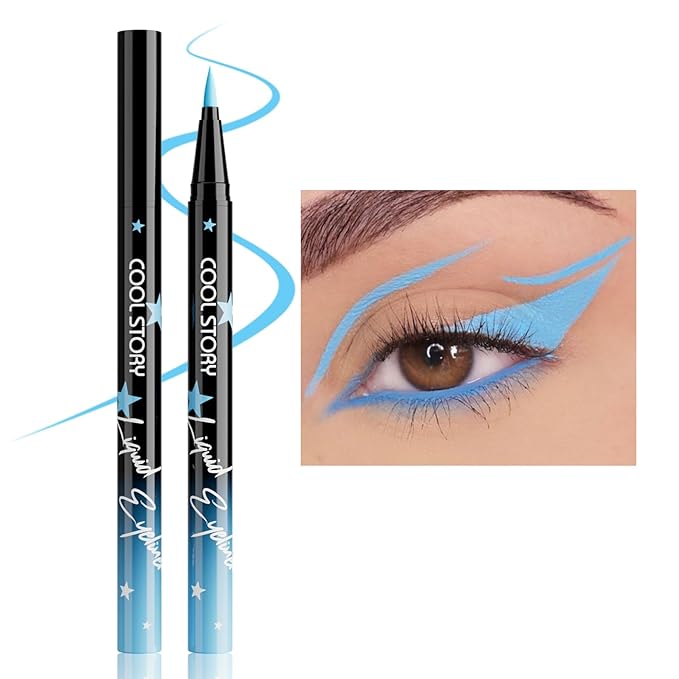 COOL STORY Liquid Eyeliner Waterproof Smudge Proof Eye Liner, 24H Long-Lasting, 0.6ml/0.02 fl.oz (Sky Blue)