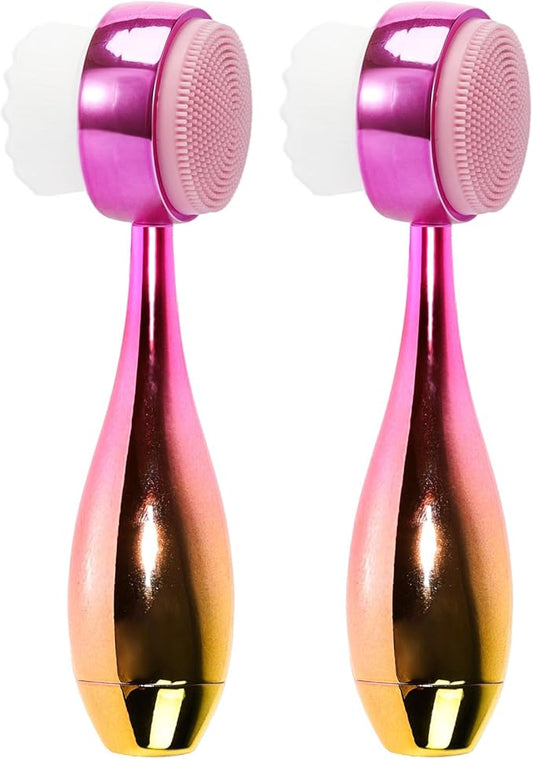 Face Brush 2 in 1, Facial Cleansing Brush Double Sides, Facial Exfoliation Scrub Brush Silicone Manual Face Scrubber Brush for Gentle Deep Pore Cleansing, Skincare (Gold, 2 Pack)