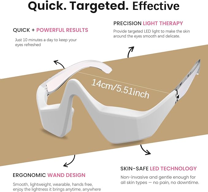 Under Eye Red Light Therapy Glasses Micro Vibration Eyelift Device Red Light Therapy for Relieve undereye Bags Fatigue Dark Circles Wrinkles Puffiness for Women and Men