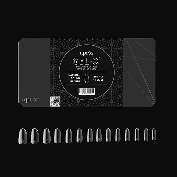Apres Gel-X® Round Box of Nail Tips | 280 Gel-X Tips, Soft Tips, 14 Sizes 00-9 | Half-sizes Included (Natural Round Medium, 280.00 Fl Oz (Pack of 1))