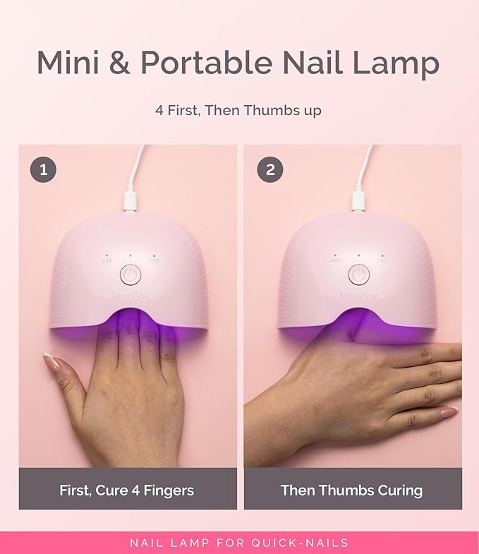 MelodySusie Small LED UV Nail Lamp with Lightweight Design, P-ART06F Nail Dryer with Simple Button Control Cures All Soft Gels at Home, Especially Half-Cured Gel, Base Coat & Top Coat Pink