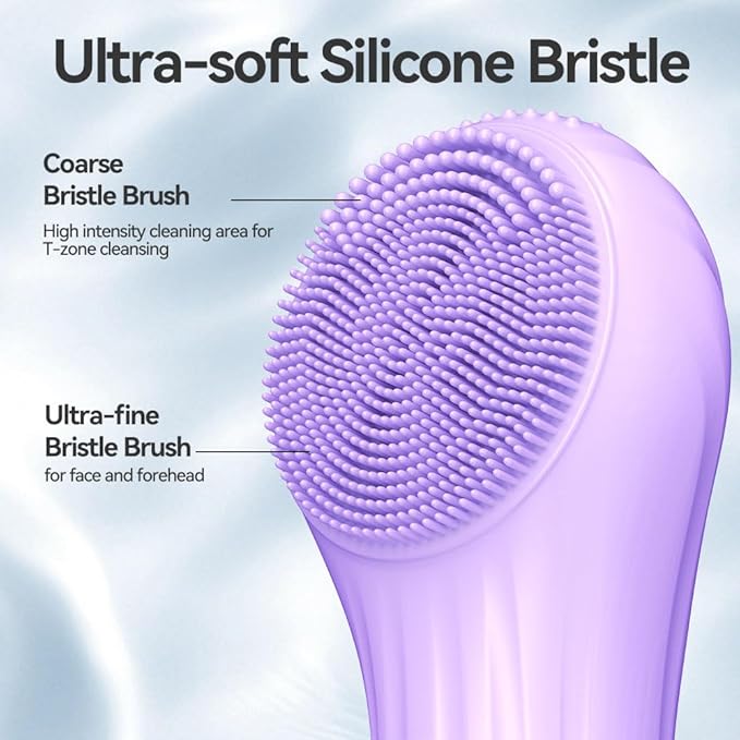 Facial Cleansing Brush, Silicone Face Scrubber with Heat and Vibration 5 Speeds, Waterproof Rechargeable Electric Face Scrub Brush for Men & Women, Deep Cleansing, Exfoliating and Massage (Purple)