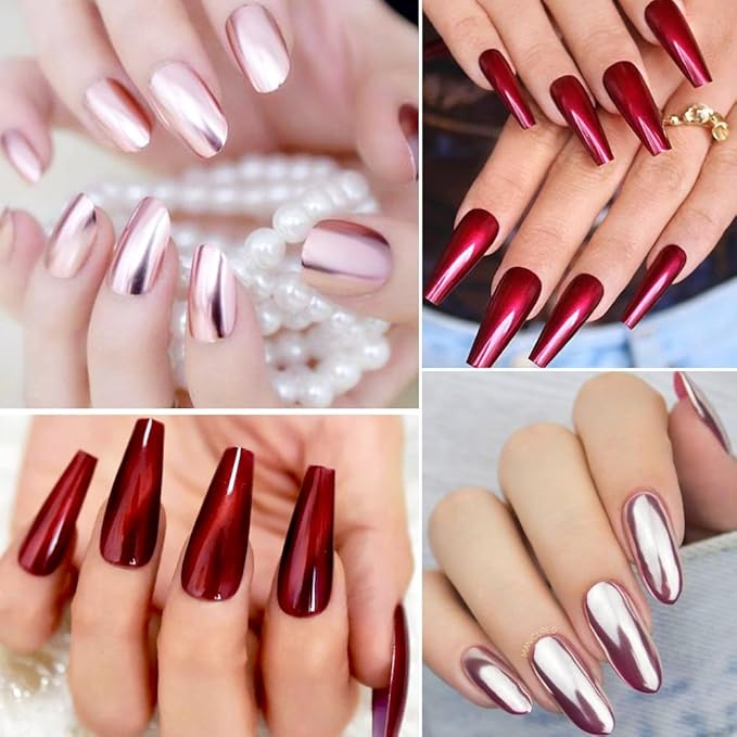 evpct 2Pcs Red Rose Gold Metallic Mirror Effect Chrome Nail Powder Kit for Nails Polish Rainbow Holographic Iridescent Chameleon Neon Nail Pigment Mirror Chrome Nail Powder for Gel Nails Glitter