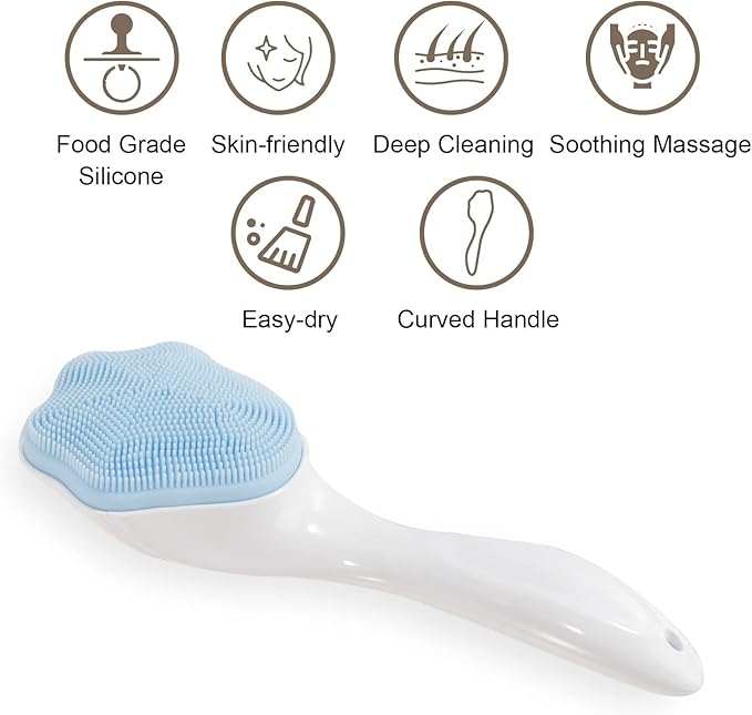 Silicone Face Scrubber Exfoliating Brush, Beomeen 2 Pack Manual Handheld Facial Cleansing and Blackhead Scrubber, Soft Bristles Waterproof for Face Skincare,Blue