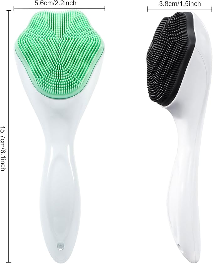 Silicone Face Scrubber Exfoliating Brush, 2 Pack Manual Handheld Facial Cleansing Brush Blackhead Scrubber, Soft Bristles Waterproof for Face Skincare (Green,Black White)