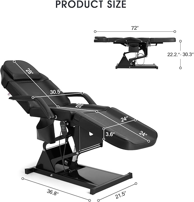 Artist hand Facial Bed for Esthetician Massage Table Beauty Bed Medical Aesthetic Tattoo Chair with 3 Motor Electrical Adjustments,Black