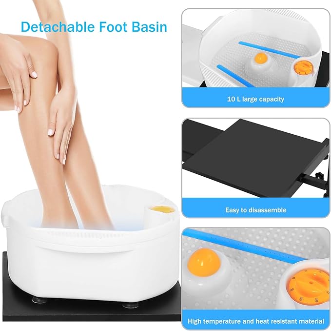 Reclining Pedicure Chair with Foot Massage Basin & Stool, Hydraulic Adjustable Pedicure Chair Station, 360° Rotation Beauty Spa Salon Unit Station Black