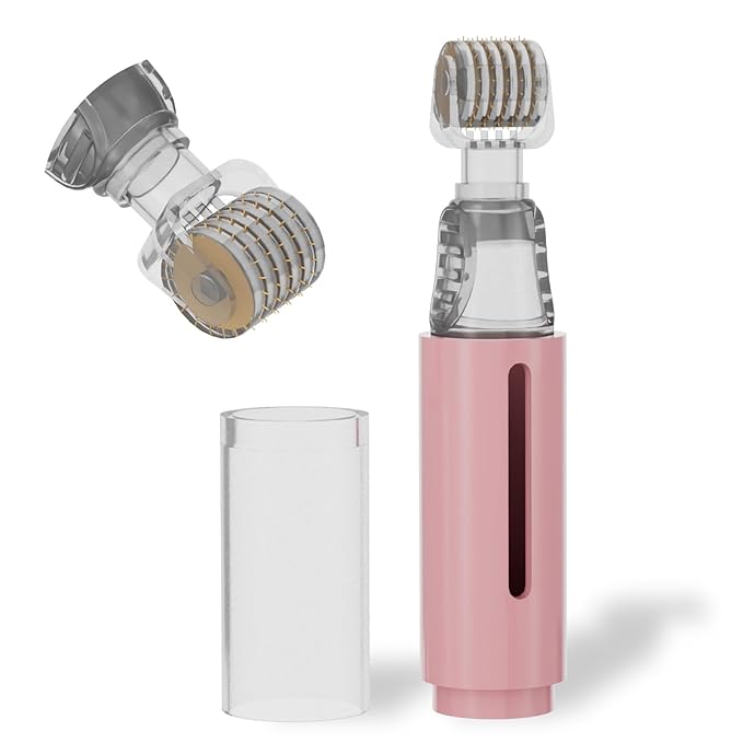 Derma Roller with Liquid Reservoir Serum Applicator for Lips, Skin, Hair, Wrinkles, Easy to Use Face Roller Skin Care Tools Without Serum, 105 Titanium Needles 0.25 mm