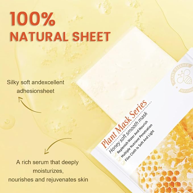 8 Pack Honey Face Sheet Mask Skincare,Hydrating Face Mask For Sensitive Skin,Moisturize,Soothing,Nourish for All Skin Types,Natural Spa Party Facial Mask Skincare Set for Women Men Girls