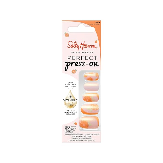 Sally Hansen Salon Effects Perfect Press-On Nails | Oval Shape | Easy to Apply, Non-Damaging | 30 Nails, Nail Glue, Adhesive Tabs, File |Sunshine Spritz