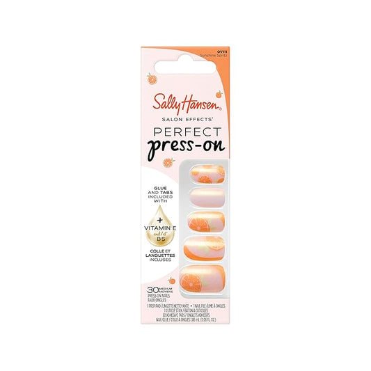 Sally Hansen Salon Effects Perfect Press-On Nails | Oval Shape | Easy to Apply, Non-Damaging | 30 Nails, Nail Glue, Adhesive Tabs, File |Sunshine Spritz