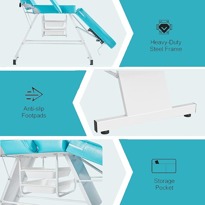 Lash Bed Facial Chair Tattoo Char Massage Table 73in 3-Section Multipurpose Massage Bed Professional Tattoo Table Salon Spa Equipment for Facial Spa Beauty Spa Salon Equipment-Blue