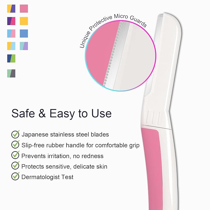 Face Razors for Women, Reusable Handle with 19 Microblades, Dermaplane Razor for Women Face, Eyebrow & Facial Razors, Peach Fuzz Remover, Gentle Exfoliating, for Sensitive Skin (Pearl Blush)