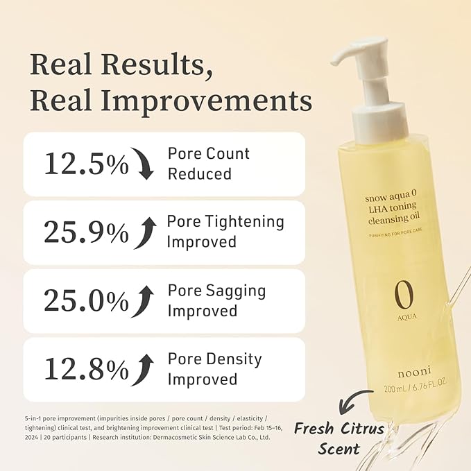 NOONI Korean Cleansing Oil - Snow Aqua 0 LHA Toning Cleansing Oil | Makeup Blackhead Remover, Pore Control, Glass Skin, Help Control Sebum, Revitalizing, Moisturizing, Gifts For Women, 6.76 Fl Oz