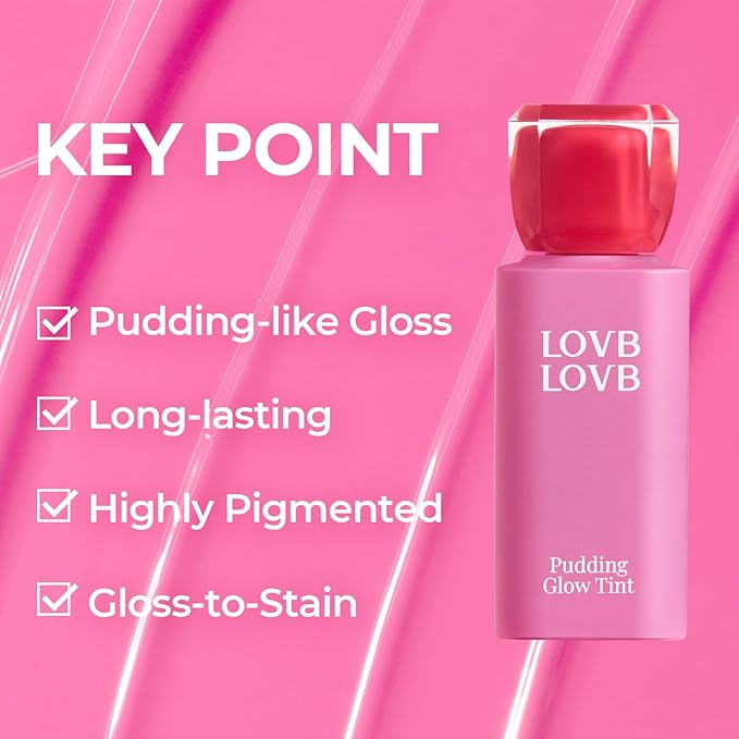Pudding Glow Korean Lip Tint | Natural Lip Stain | Gloss to Stain | Long-Lasting & Non-Sticky | Lightweight Lip Tint 0.14 oz. (02 ENDING ROSE)