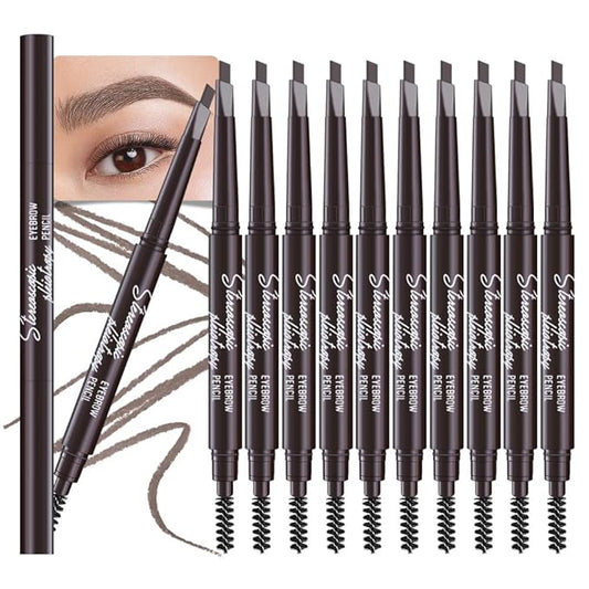 12 Pcs Ultimate Eyebrow Retractable Definer Pencils,Dual-Sided Natural Soft Textured Eyebrow Pencil, for Daily Look Eyebrow Makeup,Brow Brush,Fine Tip (12Pcs-Dark Brown-Retractable Triangle)