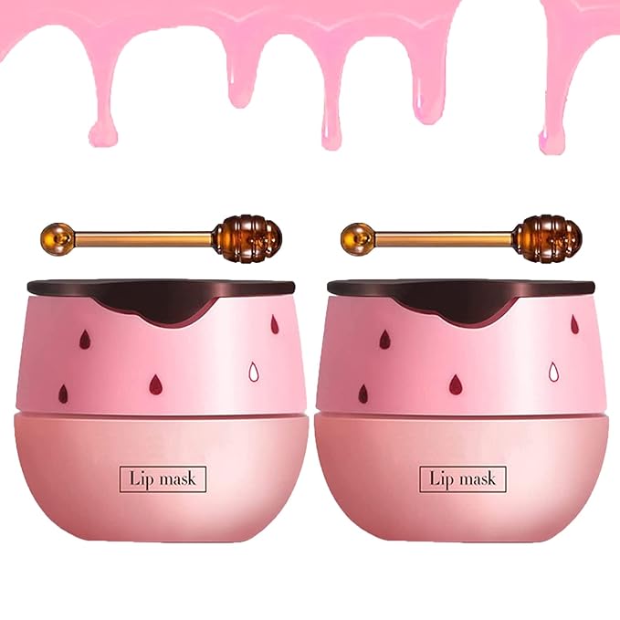 2 Pack Strawberry Lip Sleeping Mask,Plumping Lip Hydrating Bee Lip Balm Honey Pot Propolis Moisturizing Lip Balm With Stick，Lip Exfoliating Bee lip Balm Sleeping Lip Mask