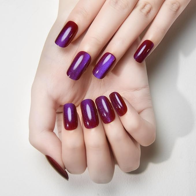 Cat Eye Purple Red Reflective Blue Press On Nails Medium Long Length Square, Designer Reusable Acrylic Fake Nail, Glossy Gel Nails Wedding Party, Stick Glue On Nail, Nails Press Ons for Women