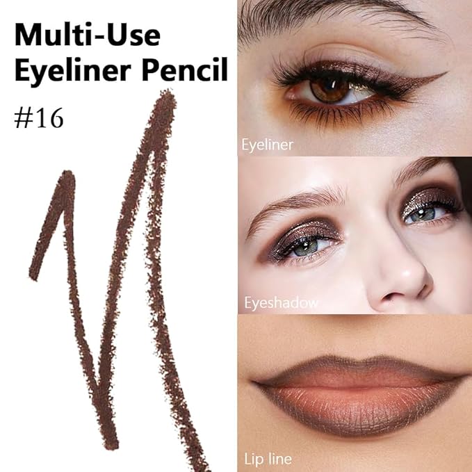 evpct Brown Eyeliner Pencils for Eyes, Brown Colored Eye Liner Pencil Pen Makeup Waterproof Smudge Proof, Colored Gel Waterline Eyeliner Liquid, Face Eye Paint Stick Halloween Makeup 16