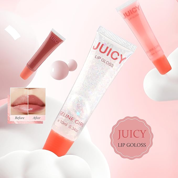 Juicy Lip Gloss, Lipgloss for Women and Girls, Lip Plumper, Lip Makeup Hydrating, Tinted Lip Balm, Colorful Lipgloss Moisturizing and Vibrant #nude