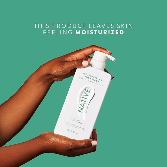 Native Moisturizing Body Wash Contains Naturally Derived Ingredients | For Women & Men, Sulfate, Paraben, & Dye Free Leaving Skin Soft and Hydrated | Lily Milk & White Sage 18 oz