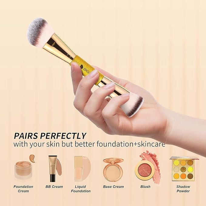 DUcare Foundation Brush Contour Bronzer Makeup Brush Double Ended Self Tanner Brush Sculpting Brush for Blending Liquid Powder Concealer Cream Cosmetics Blush Buffe