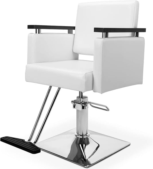 OmySalon Hydraulic Hair Salon Chair White for Stylist, Barber Chairs for Barbershop Heavy Duty, Modern Styling Hairdressing Chair, Beauty Spa Braiding Equipment