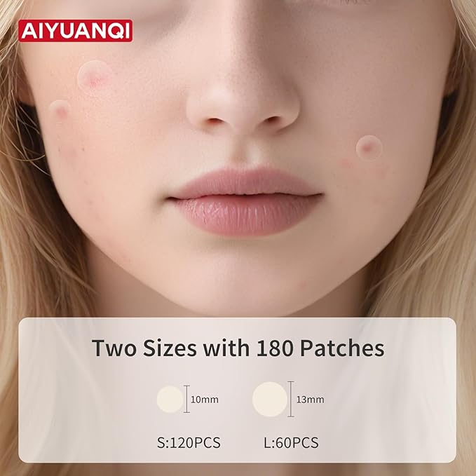 Large Pimple Patches For Face, Invisible Hydrocolloid Acne Patches, Salicylic Acid & Tea Tree, 2 Sizes 180 Counts Spot Stickers for Covering Zits and Blemishes