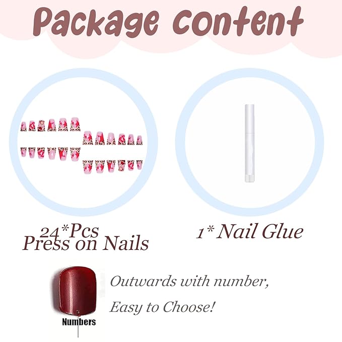 BABALAL Duck Nails Press on False Nails Cheetah Brown Fall Fake Nails French Tip Glue ons with Planet Charm Y2k Leopard Star Acrylic Handmade Manicure Full Cover False Nails 24Pcs