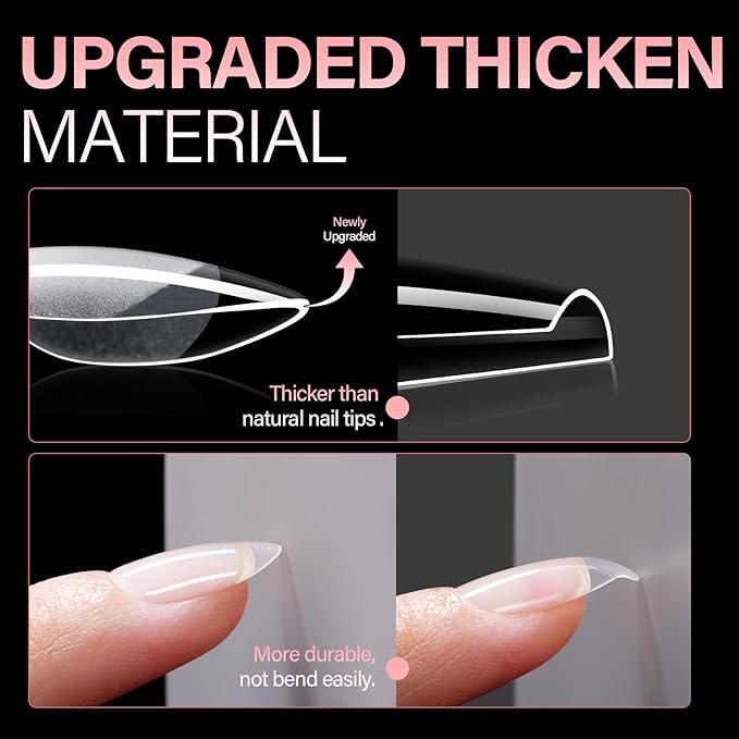 AILLSA Short Almond Nail Tips - Thickened Pre-shaped False Nail Tips Short Almond Shaped Half Matte Nails Tips, Fake Nails Extension 240pcs 15 Sizes with Storage Box