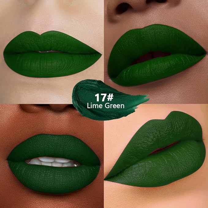 Lime Green Matte Lipstick - Pigmented Lip Crayon & Face Paint Stick for Women Everyday Halloween Birthday Party Wear, Younger-Looking Lip Makeup, Labial para fiesta de disfraces 17