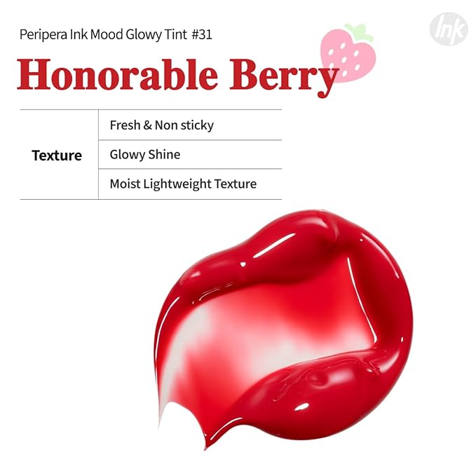 Peripera Ink Mood Glowy Tint | Lip-Plumping, Naturally Moisturizing, Lightweight, Glow-Boosting, Long-Lasting, Comfortable, Non-Sticky, No White Film (031 HONORABLE BERRY)