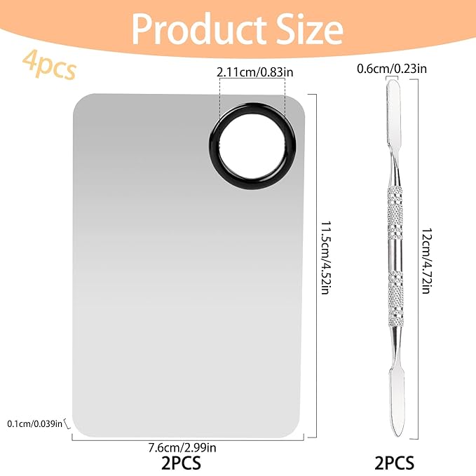 2 Sets Foundation Palette Makeup Mixing Palette Stainless Steel Cosmetic Mixing Palette with Spatula Makeup Artist Tool for Mixing Foundation Eye Shadow Eyelash Nail Art (4.52 x 2.99 inch)