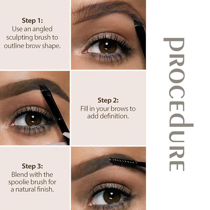 Taupe Grey Eye Brow Powder for Women, Matte Gray Black Eyebrow Powder Kit with Brush, Long-Lasting 3 Colors Beige White Brow Palette, Filler for Full, Defined Natural Brows Shaping