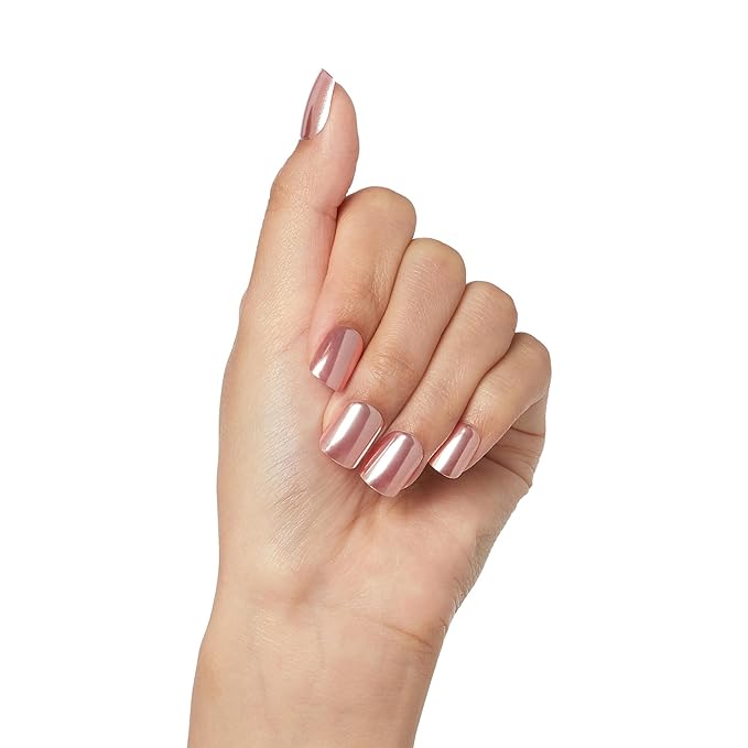 KISS colorFX by imPRESS Press-On Nails, Easy No-Glue Manicure, Solid Pink Chrome, Short Squoval, Stronger Adhesive, 30 Fake Nails + Prep Pad, Manicure Stick & Mini Nail File