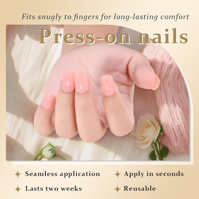 evpct Warm Pink Press on Nails Short Midium Oval for Women Gift, Glossy Pink Fake Nail with Soft Gel Salon Quality Reusable Stick on Nails Full Cover Artificial Nail Glue Soft Gel Set Kit 24Pcs, 01