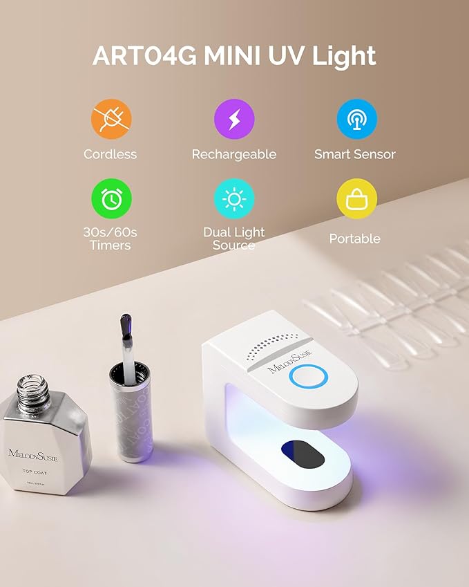 MelodySusie Pocket-Sized Cordless UV Nail Lamp, P-ART04G Rechargeable Mini Hands-Free UV LED Light with Smart Sensor & 2 Timers Flash Cures All Soft Gels, Especially Rhinestone Glue & Liner Gel