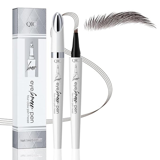 QIC Eyebrow Pen, Blendable Waterproof Microblading Brow Pencil for Women, Long Lasting Natural Hair-Like Brow Pen (Dark Brown)