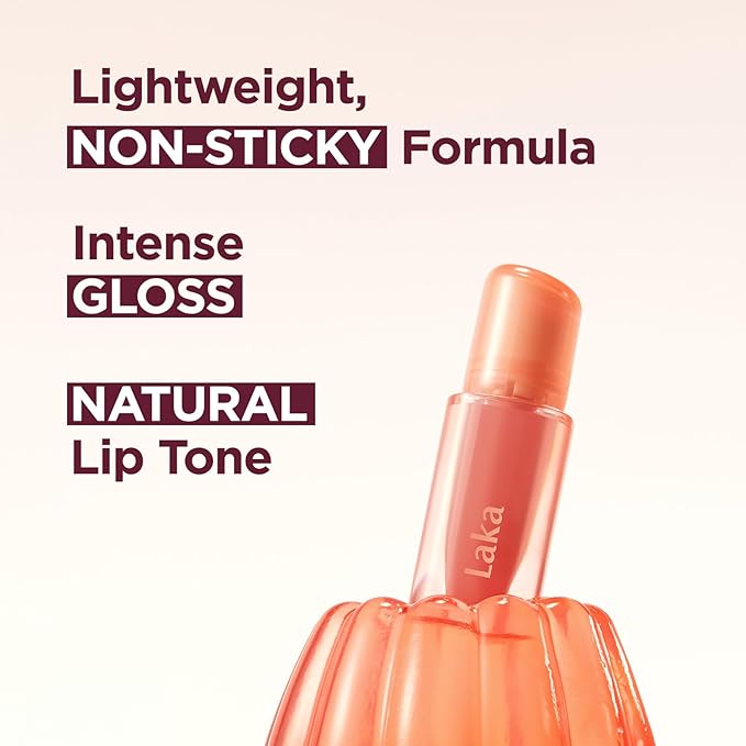 Laka Jelling Nude Gloss, 4.5g/0.15oz, Sheer Hydrating Lip Oil with No Stain, Non-Sticky, Nourishing Gloss for a Fresh, Glowy Look, Vegan, Clean Beauty Makeup, K-Beauty (#301 Fig Ring)