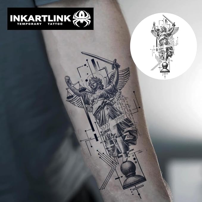INKARTLINK Semi Permanent Tattoo, beautiful and realistic design, fun tattoo experience, cruelty-free, non-reflective, waterproof (Greek geometric tattoo 2）
