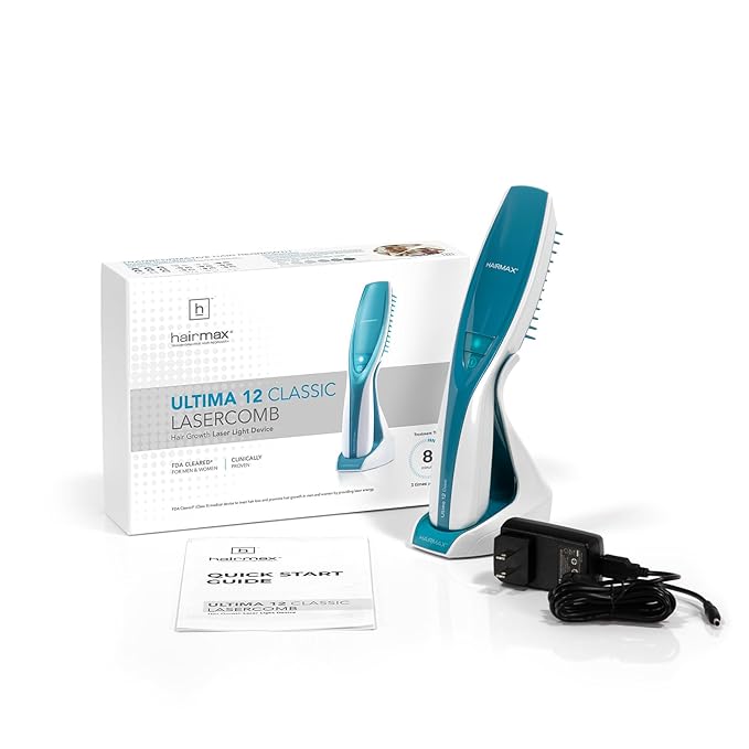 Hairmax Ultima 12 Classic LaserComb- (FDA Cleared) Laser Hair Regrowth Treatment Device for Men & Women - Reverses Thinning Hair Loss - Red Light Therapy to Stimulate Hair Growth - Cordless Design