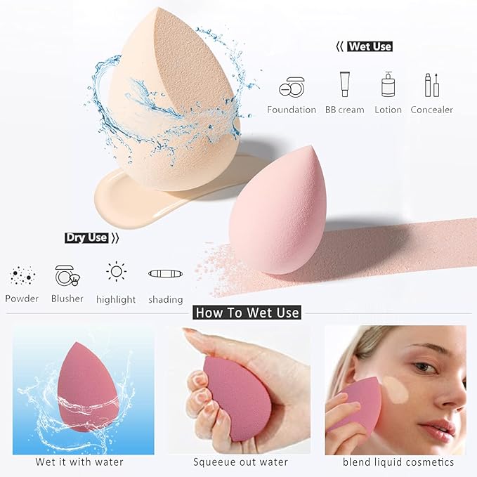 Makeup Sponges Set - Beauty sponges Blending Blenders with 1 Holder and Egg Case, Flawless for Cream, Powder and Liquid (Pink,7Pcs+1Holder+ case)