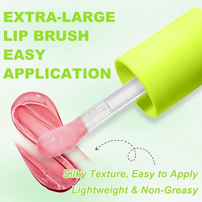 4 PCS Hydrating Lip Oil, Big Brush Head Lip Glaze Shiny Transparent Fat Lip Glow Oil, Nourishing & Non-sticky Long Lasting Fresh Clear Smooth Lip Care Plumping Lip Oil (4PCS A)