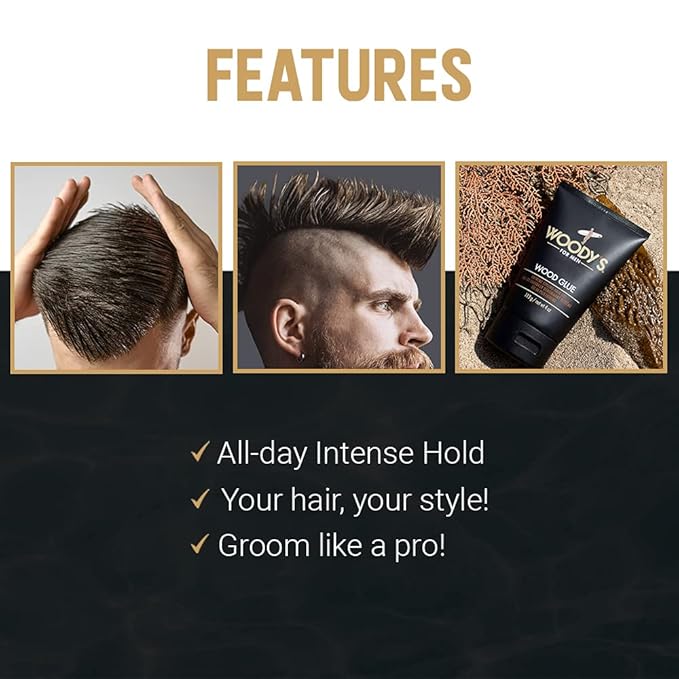Woody's Hair Gel for Men - Extreme Hold Wood Glue Styling Gel, Long-Lasting, No Flaking, Strong Hold, 4 oz (2 Pack)