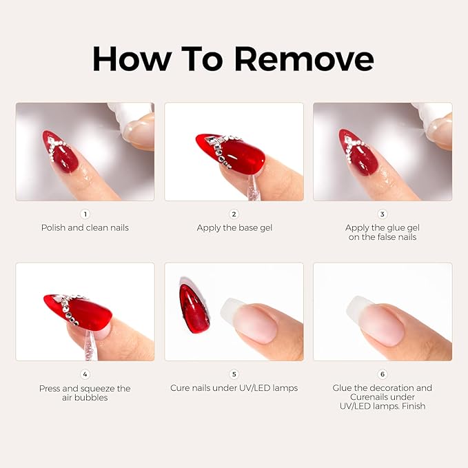 TOMICCA Super Strong Nail Glue for Press On Nails, Nail Tips - Long Lasting Glue On Nails Clear Adhesive, 3D Gel Nail Glue Art Design, UV Lamp Cured, 15ml DIY Home Salon Use