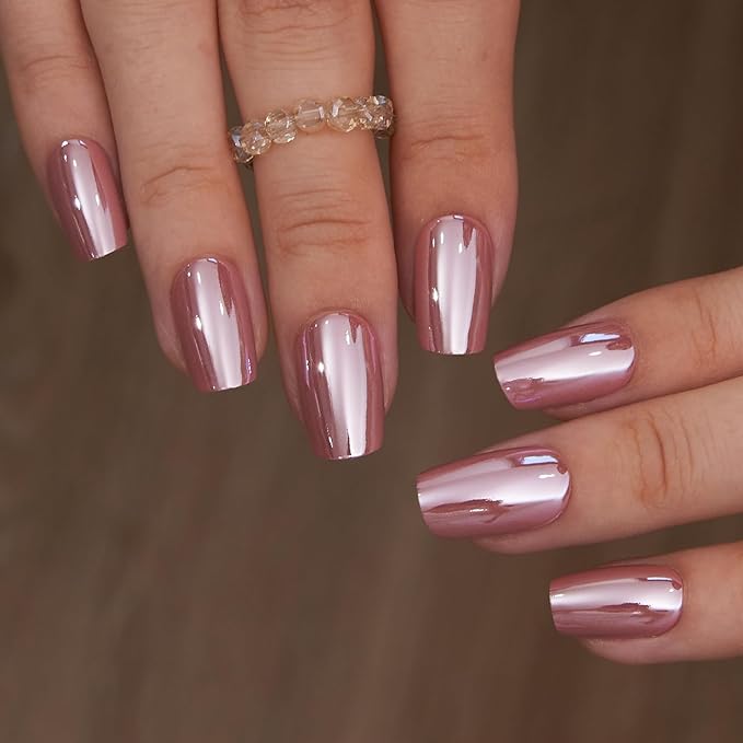 Curvlife Press on Nails Acrylic Pink glitter Fake Nails with Design Full Cover False Nails for Women Reusable Nail Kit with Nail Glue Adhesive Tabs