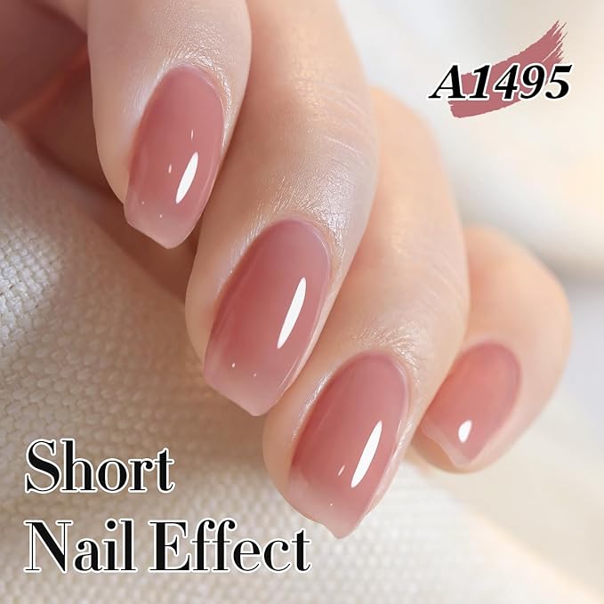 Double Rhythm 0.50 OZ Translucent Gel Polish Same Color Same Bottle Sheer Pastel Neutral Natural Milky 15 ML Jelly UV Nail Art DIY at Home (Pale Purple Pink-A1495)