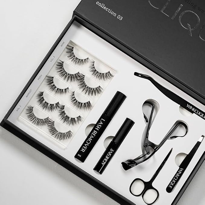 WinkClique Starter Kit - Bold Glam - False Eyelash Complete Kit With Tools and 5 Lash Styles (Collection 03)