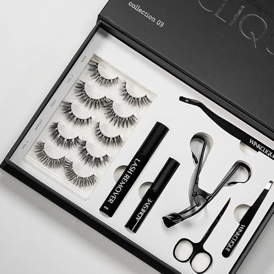 WinkClique Starter Kit - Bold Glam - False Eyelash Complete Kit With Tools and 5 Lash Styles (Collection 03)