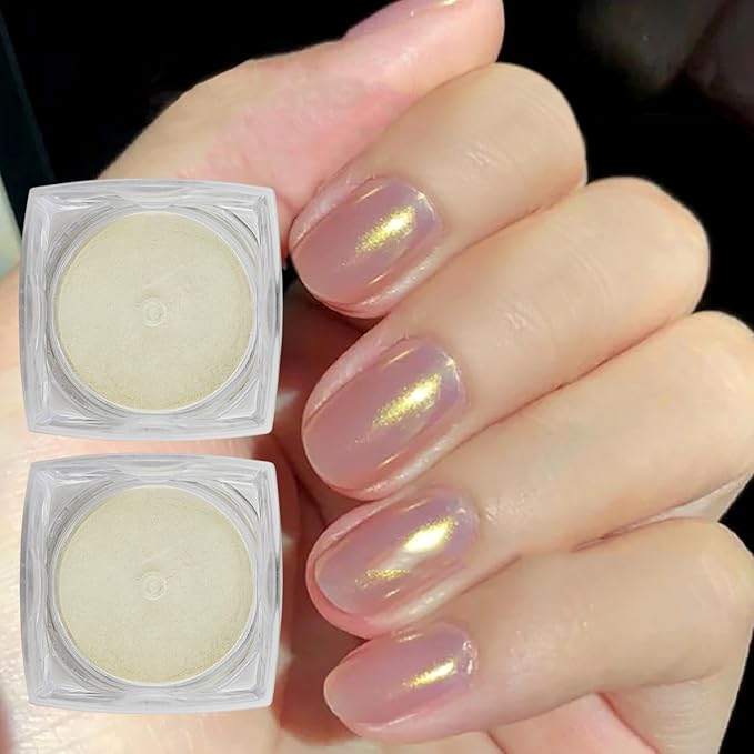 White Pearl Nail Powder, 4Pcs Iridescent Aurora Powder, Mermaid Metallic Mirror Effect Pigment Pearlescent Nail Chrome Powder